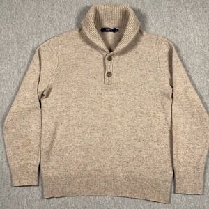 J.Crew Sweater Mens Medium Beige Shawl Collar Pullover 100% Lambswool 21943